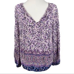 Lucky Brand V-Neck Boho Peasant Top Size S